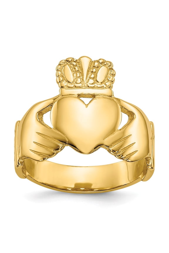 14K Yellow Gold Ring Band Themed Polished Ladies Claddagh