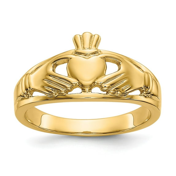 14K Yellow Gold Ring Band Themed Polished Ladies Claddagh