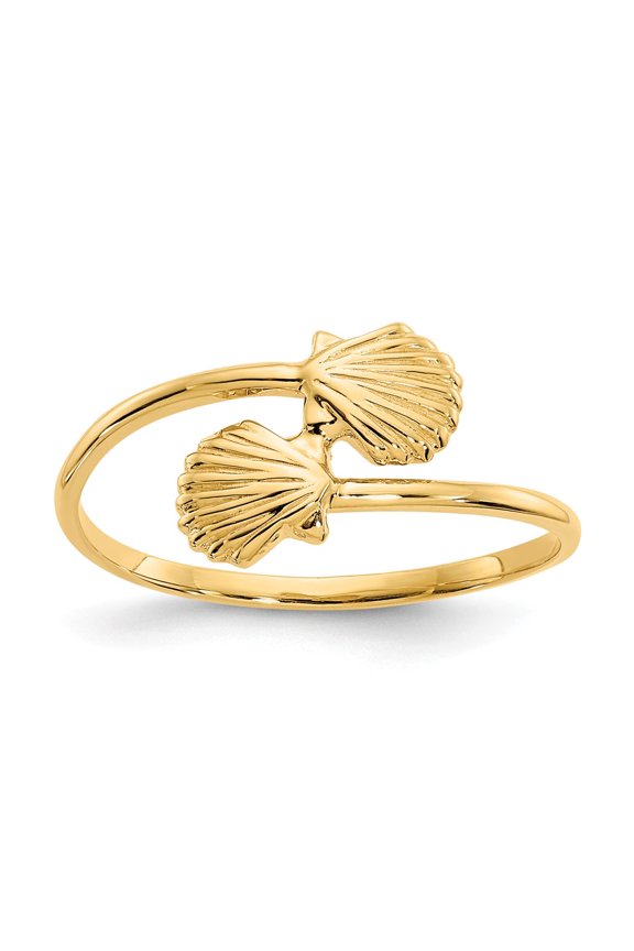 14K Yellow Gold Ring Band Themed Polished Shells