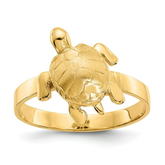 14K Yellow Gold Ring Band Themed Polished & Textured Sea Turtle, Size 5