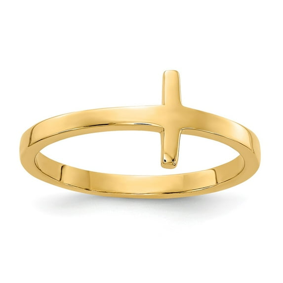 14K Yellow Gold Ring Band Themed Sideways Cross