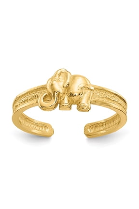 14K Yellow Gold Ring Band Toe Elephant, Size 7