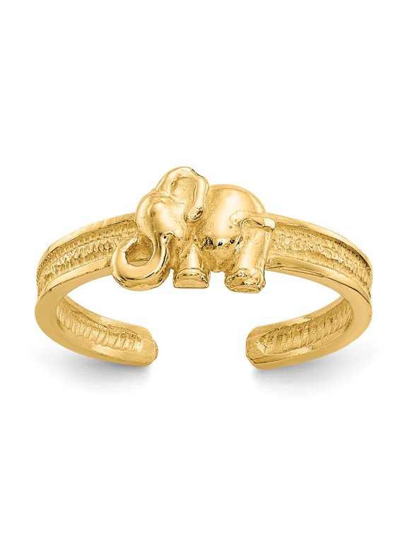 14K Yellow Gold Ring Band Toe Elephant, Size 9