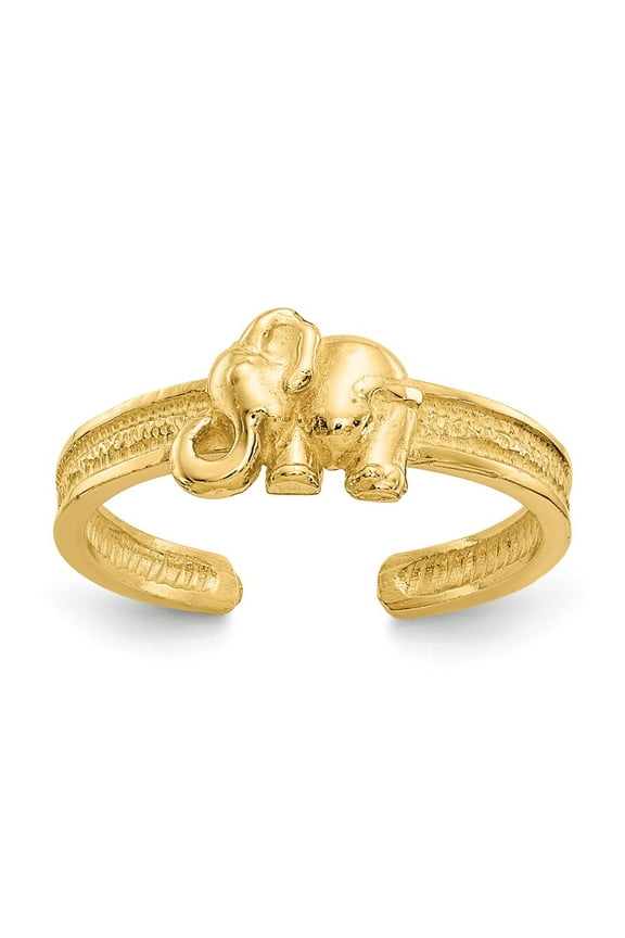 14K Yellow Gold Ring Band Toe Elephant, Size 9