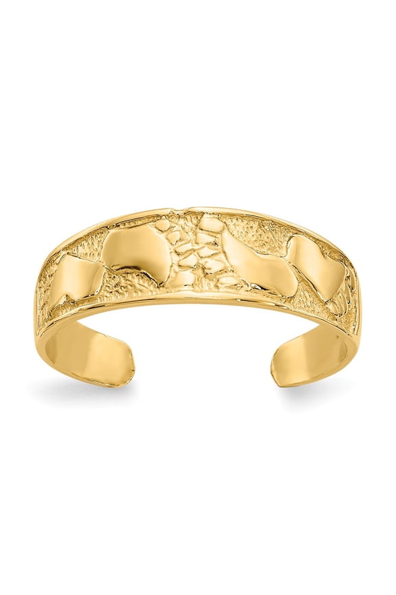 14K Yellow Gold Ring Band Toe Footprints, Size 7