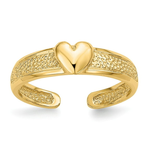 14K Yellow Gold Ring Band Toe Heart, Size 6