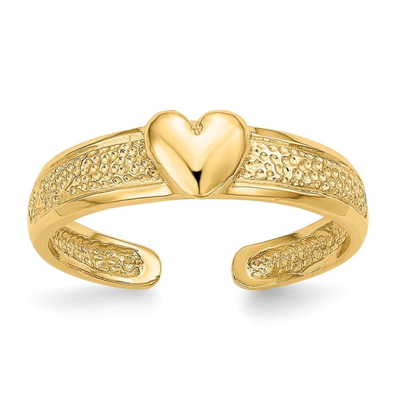 14K Yellow Gold Ring Band Toe Heart, Size 7