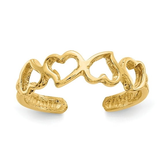 14K Yellow Gold Ring Band Toe Heart, Size 7