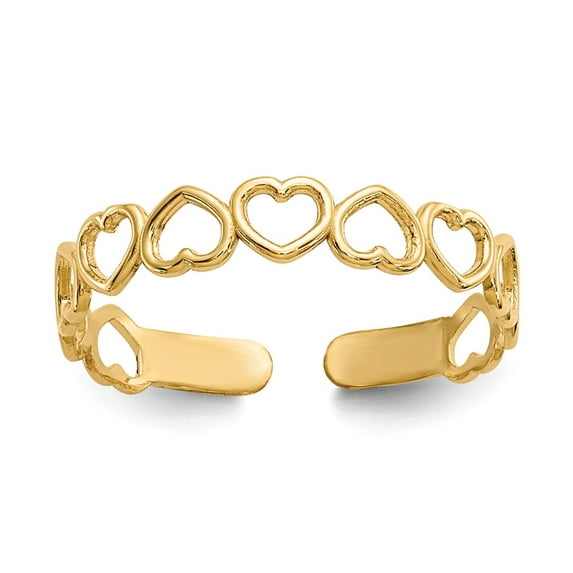 14K Yellow Gold Ring Band Toe Open Hearts, Size 5