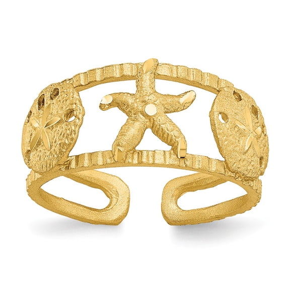 14K Yellow Gold Ring Band Toe Starfish, Size 6