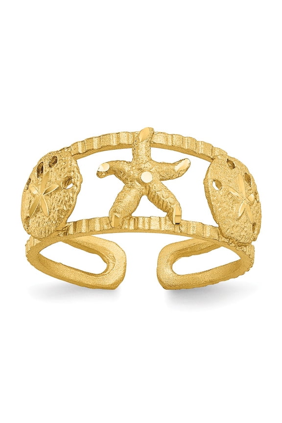14K Yellow Gold Ring Band Toe Starfish, Size 9