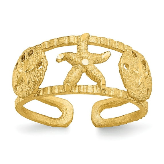 14K Yellow Gold Ring Band Toe Starfish