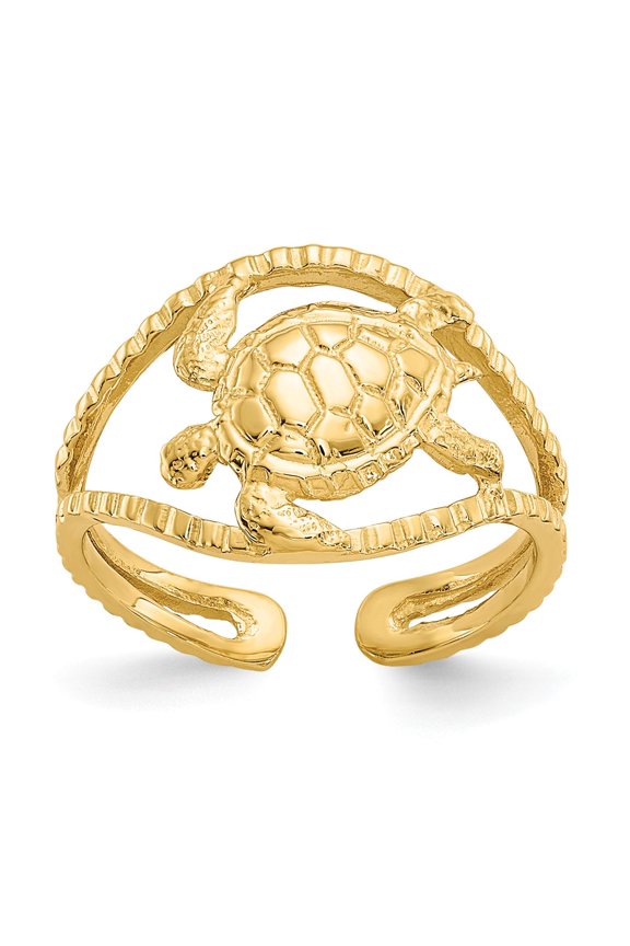 14K Yellow Gold Ring Band Toe Turtle, Size 5
