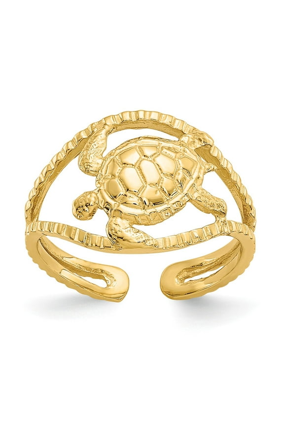 14K Yellow Gold Ring Band Toe Turtle, Size 8
