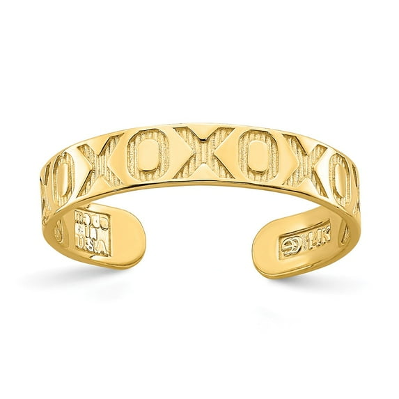 14K Yellow Gold Ring Band Toe X & O Pattern