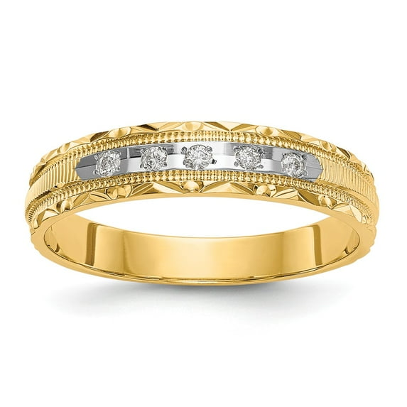 14K Yellow Gold Ring Band Wedding Diamond Round AA Quality Trio Ladies , Size 5