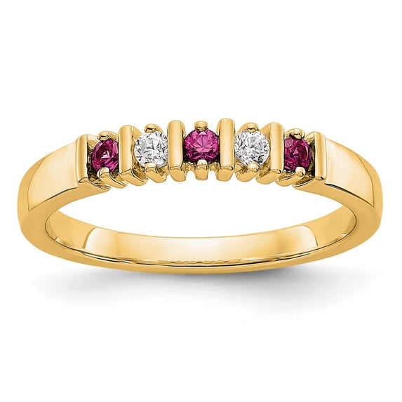 14K Yellow Gold Ring Band Wedding Diamond Round Ruby Red, Size 7