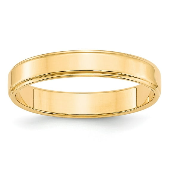 14K Yellow Gold Ring Band Wedding Standard Flat 4mm with Step Edge Size 10.5