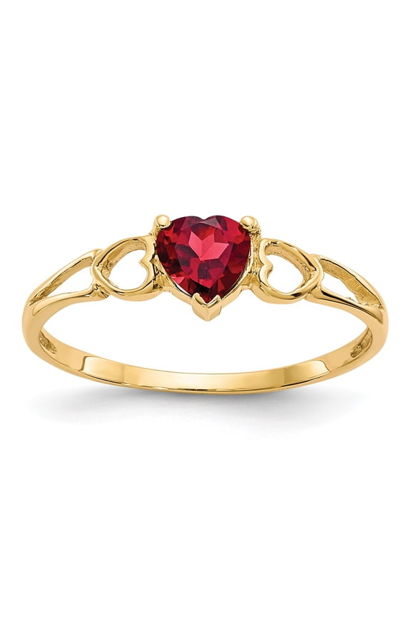 14K Yellow Gold Ring Band with Stones (01) January Garnet Heart Red