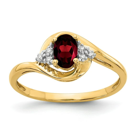14K Yellow Gold Ring Band with Stones (01) January Garnet Oval Red Diamond Round, Size 7