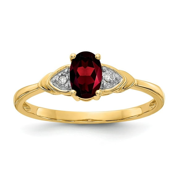 14K Yellow Gold Ring Band with Stones (01) January Garnet Oval Red Diamond Round
