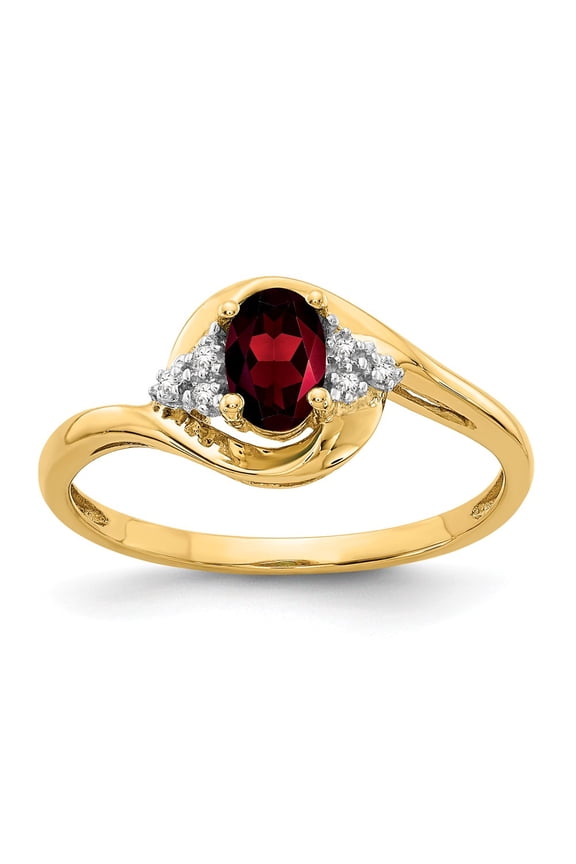 14K Yellow Gold Ring Band with Stones (01) January Garnet Oval Red Diamond Round