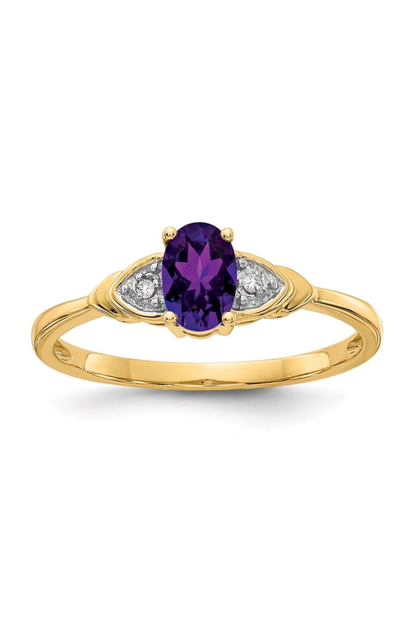 14K Yellow Gold Ring Band with Stones (02) February Amethyst Oval Purple Diamond Round