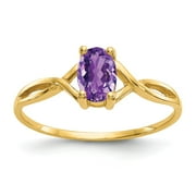 GEMAPEX 14K Yellow Gold Ring Band with Stones (02) February Amethyst Oval Purple