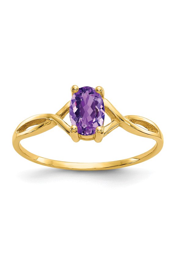 14K Yellow Gold Ring Band with Stones (02) February Amethyst Oval Purple