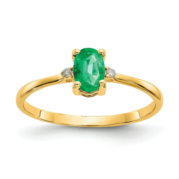 14K Yellow Gold Ring Band with Stones (05) May Emerald Oval Green Diamond Round White