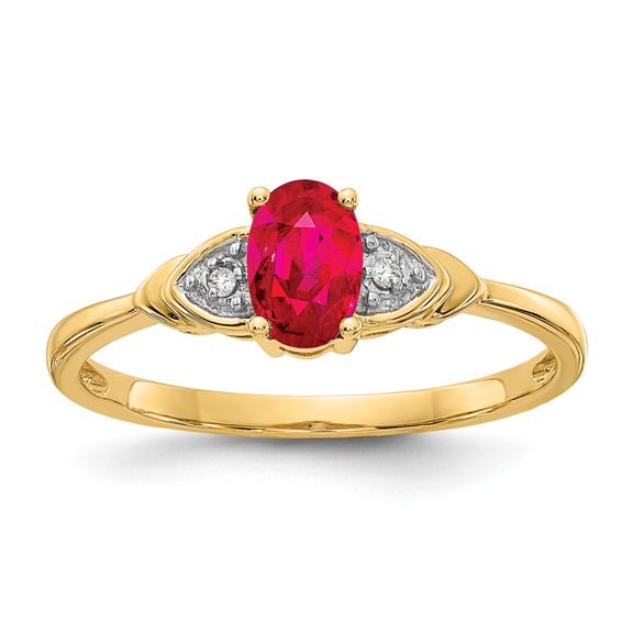 14K Yellow Gold Ring Band with Stones (07) July Ruby Oval Red Diamond Round