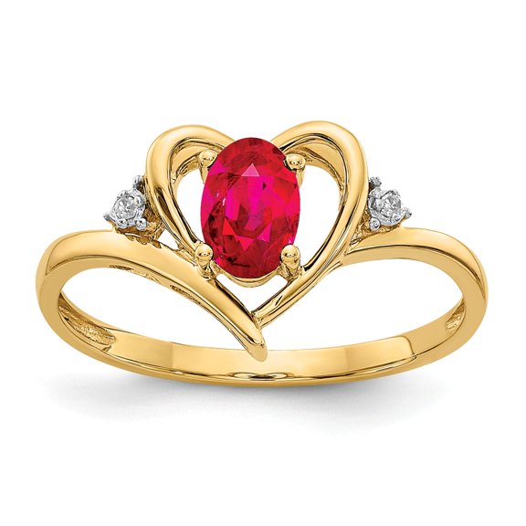 14K Yellow Gold Ring Band with Stones (07) July Ruby Oval Red Diamond Round