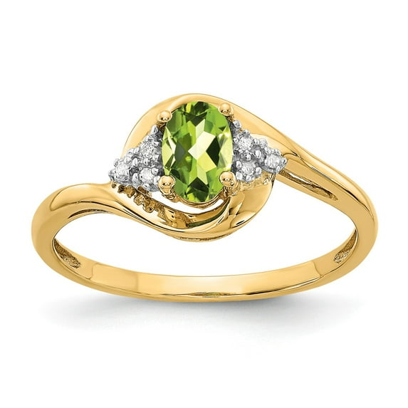14K Yellow Gold Ring Band with Stones (08) August Peridot Oval Green Diamond Round, Size 5