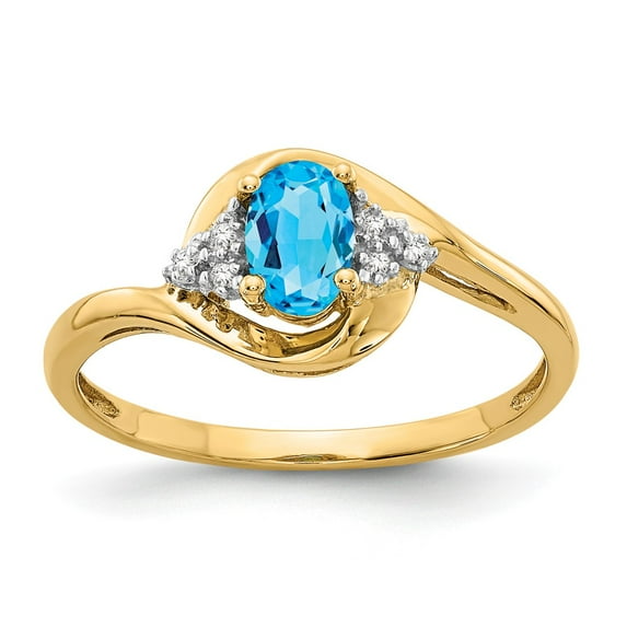 14K Yellow Gold Ring Band with Stones (12) December Swiss Blue Topaz Oval Diamond Round, Size 9