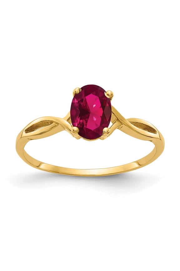 14K Yellow Gold Ring Band with Stones Ruby Lab Created Oval Red, Size 9
