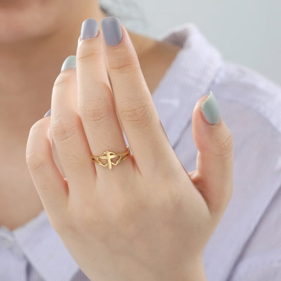 14K Yellow Gold Rings For Women Classic Heart Cross Ring for Engagement Wedding Jewelry Friend Gift