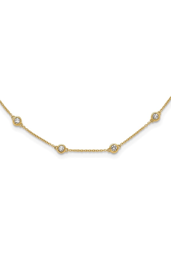 14K Yellow Gold Rolo Diamond Necklace Chain True Origin 1 1/3 carat Lab Grown VS/SI D E F 20 Station Inch 1.2 mm