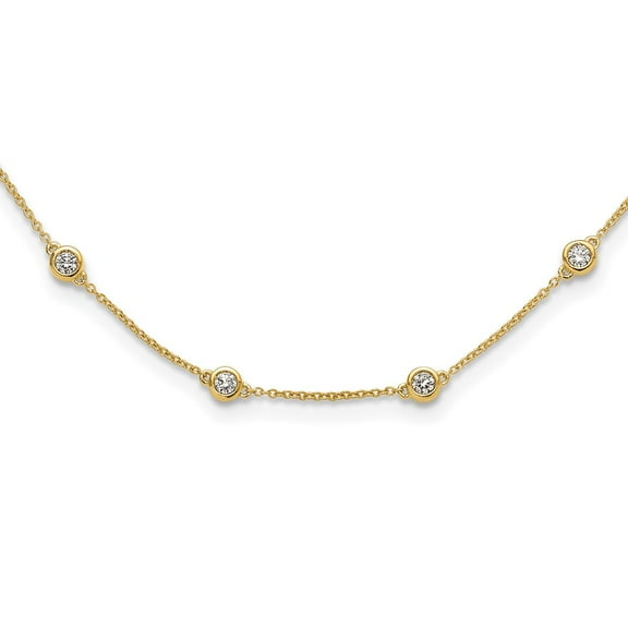 14K Yellow Gold Rolo Diamond Necklace Chain True Origin 1 1/8 carat Lab Grown VS/SI D E F 18 Station Inch 1.2 mm