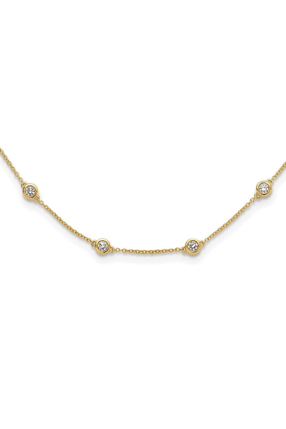 14K Yellow Gold Rolo Diamond Necklace Chain True Origin 1 1/8 carat Lab Grown VS/SI D E F 18 Station Inch 1.2 mm