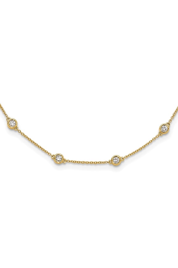14K Yellow Gold Rolo Diamond Necklace Chain True Origin 1 carat Lab Grown VS/SI D E F 16 Station Inch 1.2 mm