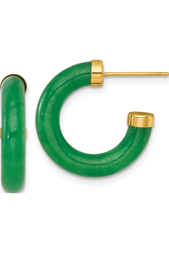 14K Yellow Gold Romantic, Luxury Green 2 18.9 Mm Polished 3.8Mm Jade Post C-Hoop Earrings