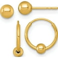 thumbnail image 1 of 14K Yellow Gold Romantic, Stunning Polished Set Of Two Pair 4.00Mm Ball Post And Beaded Endless Hoop Earrings, 1 of 3