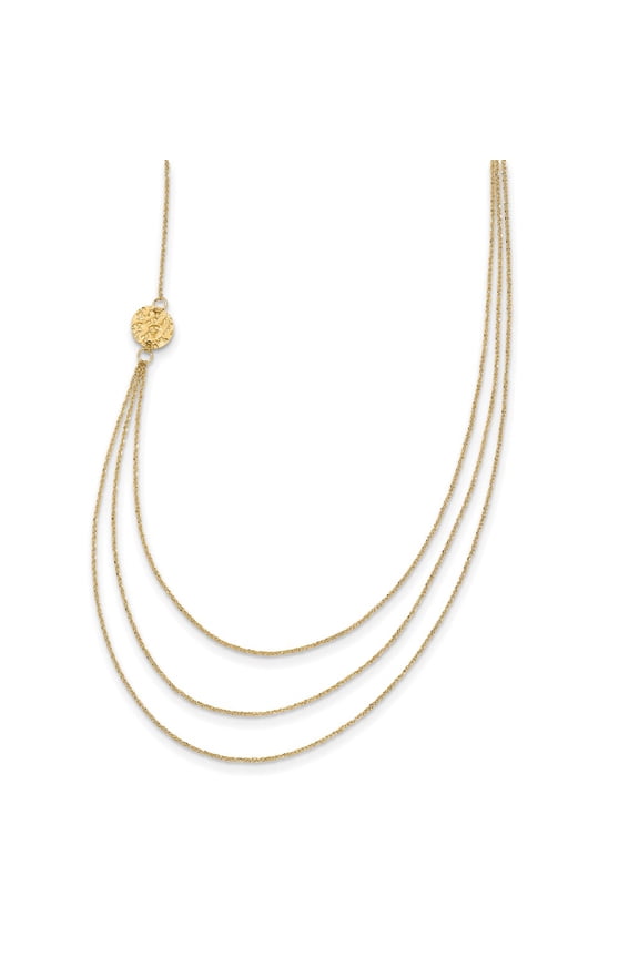 14K Yellow Gold Ropa Fancy Necklace Chain 3 Layer Texture Side Circles W/ 2in Ext 18 inch