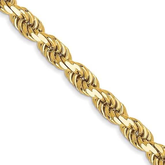 14K Yellow Gold Rope Chain Necklace 20 inch 3.5 mm Diamond-cut with Lobster Clasp