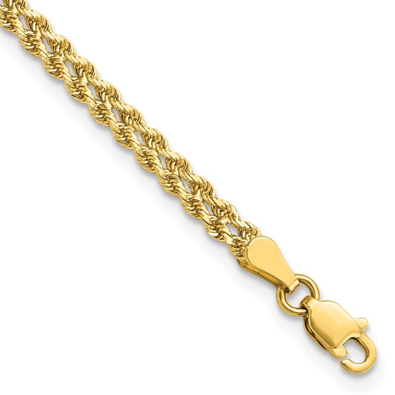 14K Yellow Gold Rope Chain Necklace 3.0 mm Wide Diamond-Cut Double 8 inch 3