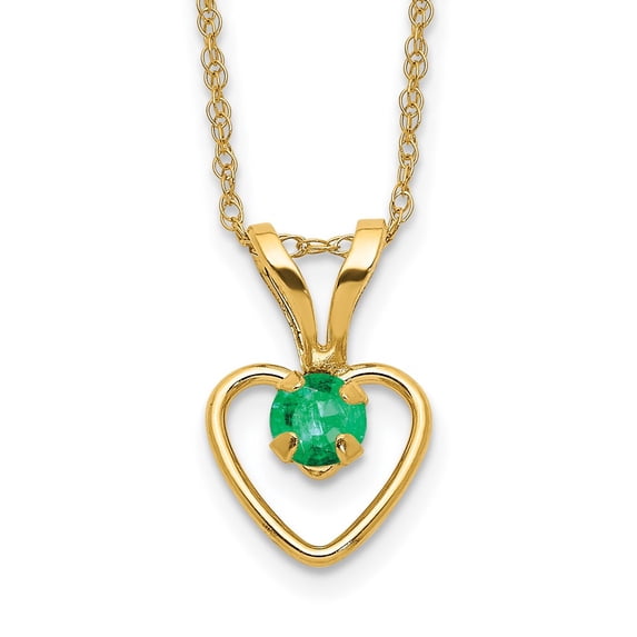 14K Yellow Gold Rope Necklace with Pendants Chain Madi K 3mm Emerald Heart Birthstone 15 inch