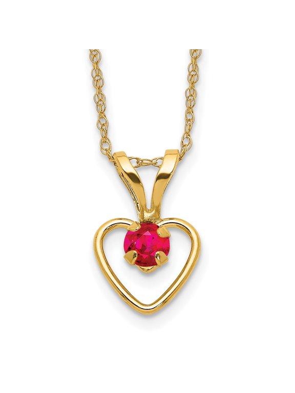 14K Yellow Gold Rope Necklace with Pendants Chain Madi K 3mm Ruby Heart Birthstone 15 inch