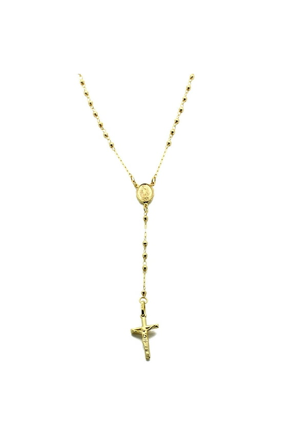 14K Yellow Gold Rosary Necklace 2.5mm Bead Rosary Chain Necklace (16, 18, 20 Inches)