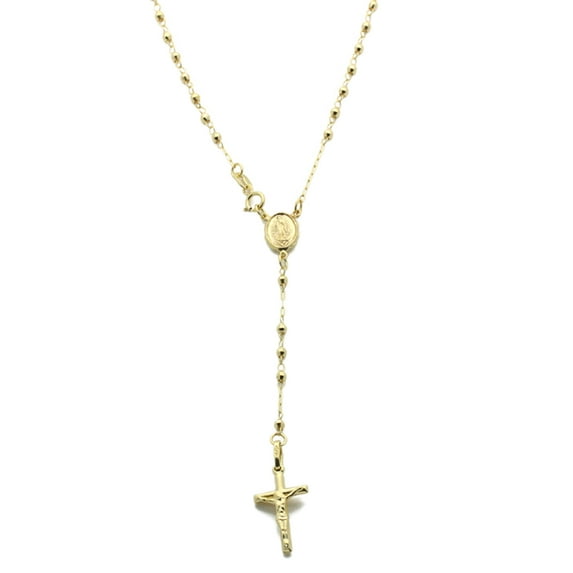 14K Yellow Gold Rosary Necklace 3mm Bead Rosary Chain Necklace (16, 18, 20, 24 Inches)