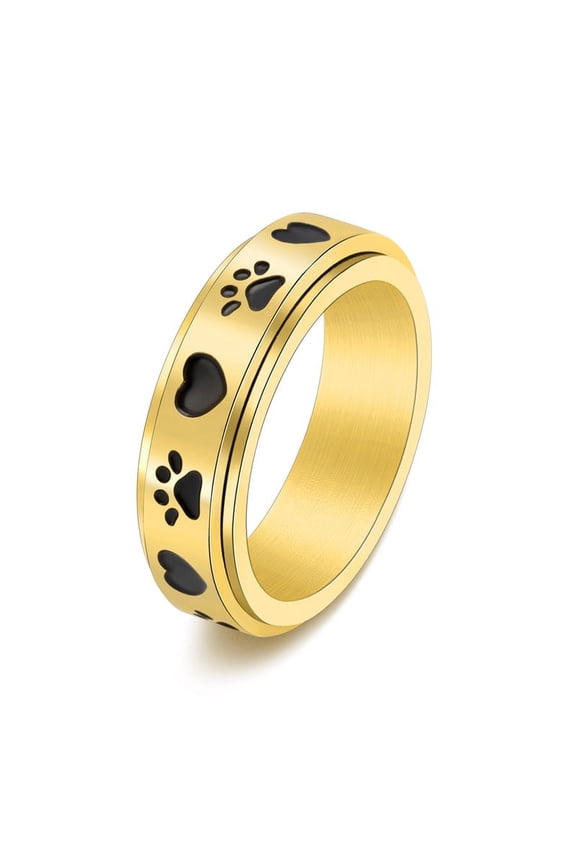 14K Yellow Gold Rotating Love heart Dog Paw Ring for Men Punk Gothic Adjustable 6MM Wide Band Unique Mechanical Jewelry Gift for Him